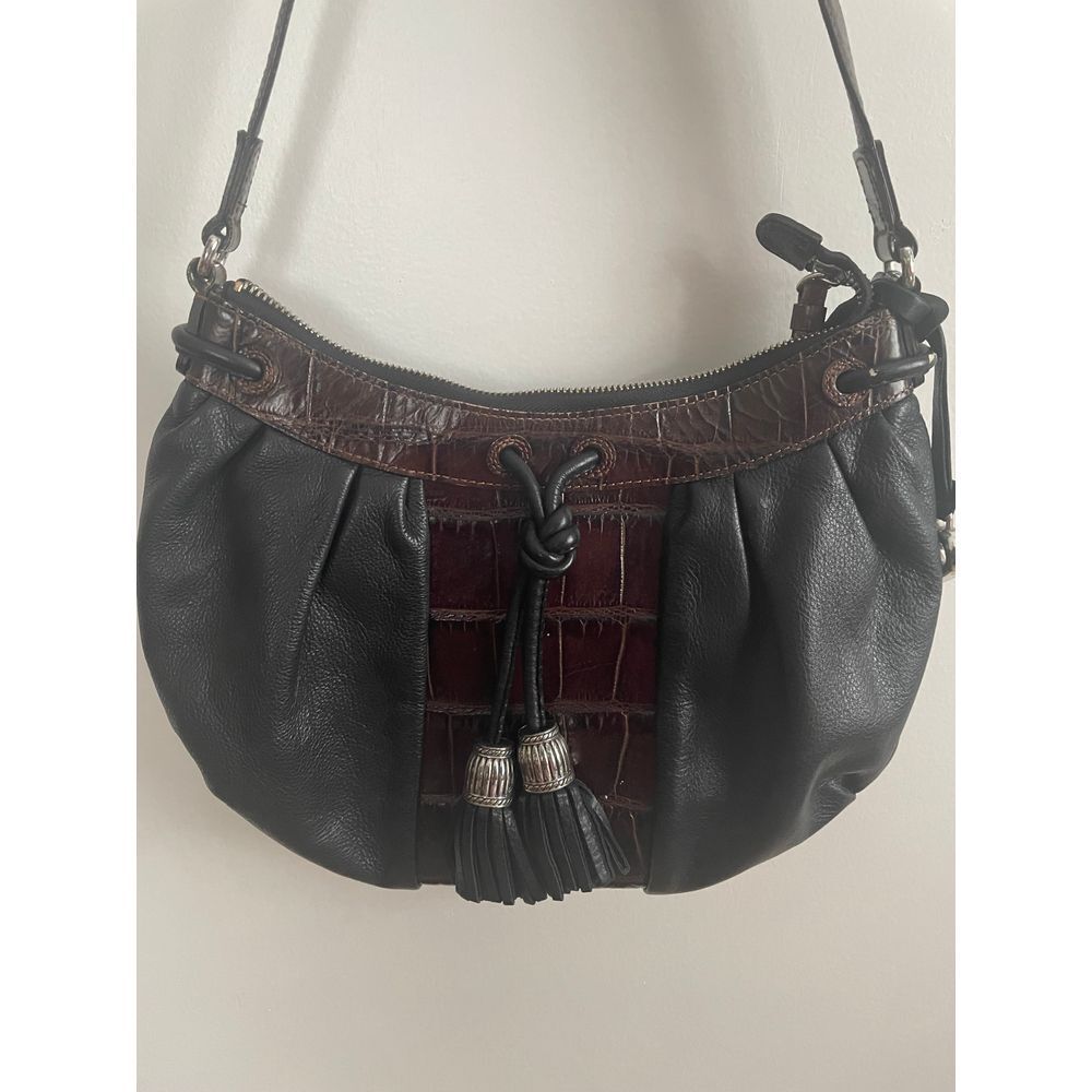 Brighton‎ Black Leather Hobo Bag with Brown Croc Trim & Silver Hardware - Picture 2 of 12
